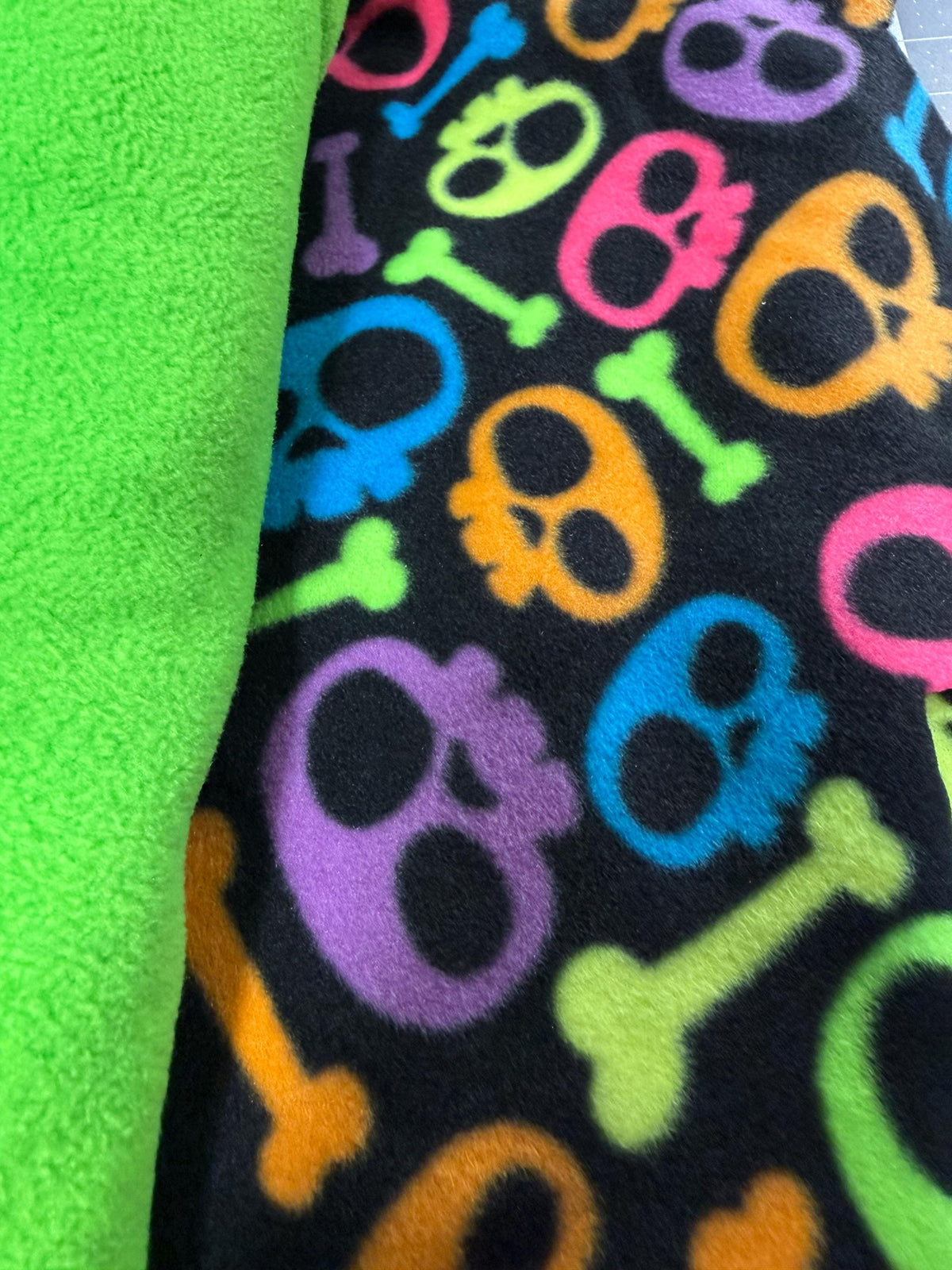 NEON SKULLS FLEECE Dog Onesie, Handmade Small Pet Clothing